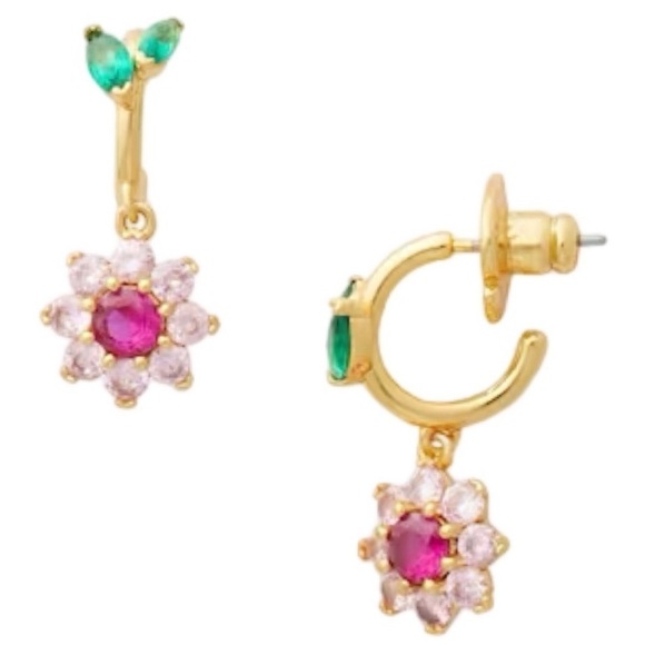 KATE SPADE • New Bloom Crystal Flower Huggie Hoop Earrings - Picture 1 of 4